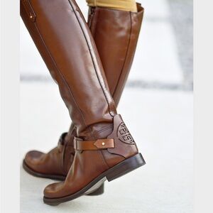 Tory Burch Derby Brown Leather Riding Zipper Boots Size 10